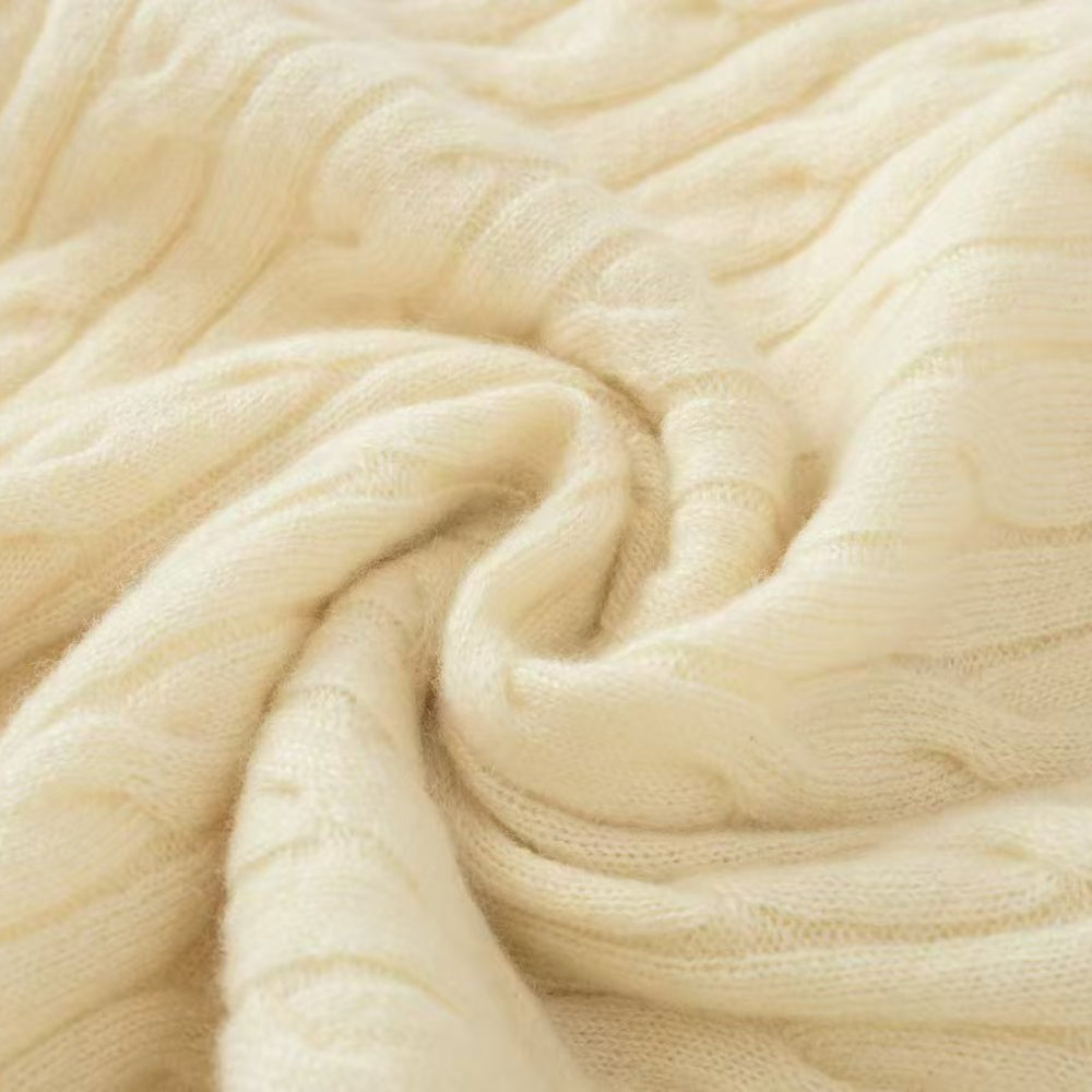 Cashmere Notes Round Neck Cable Ribbon Women Half Sleeves