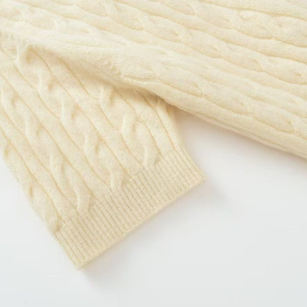 Cashmere Notes Round Neck Cable Ribbon Women Half Sleeves