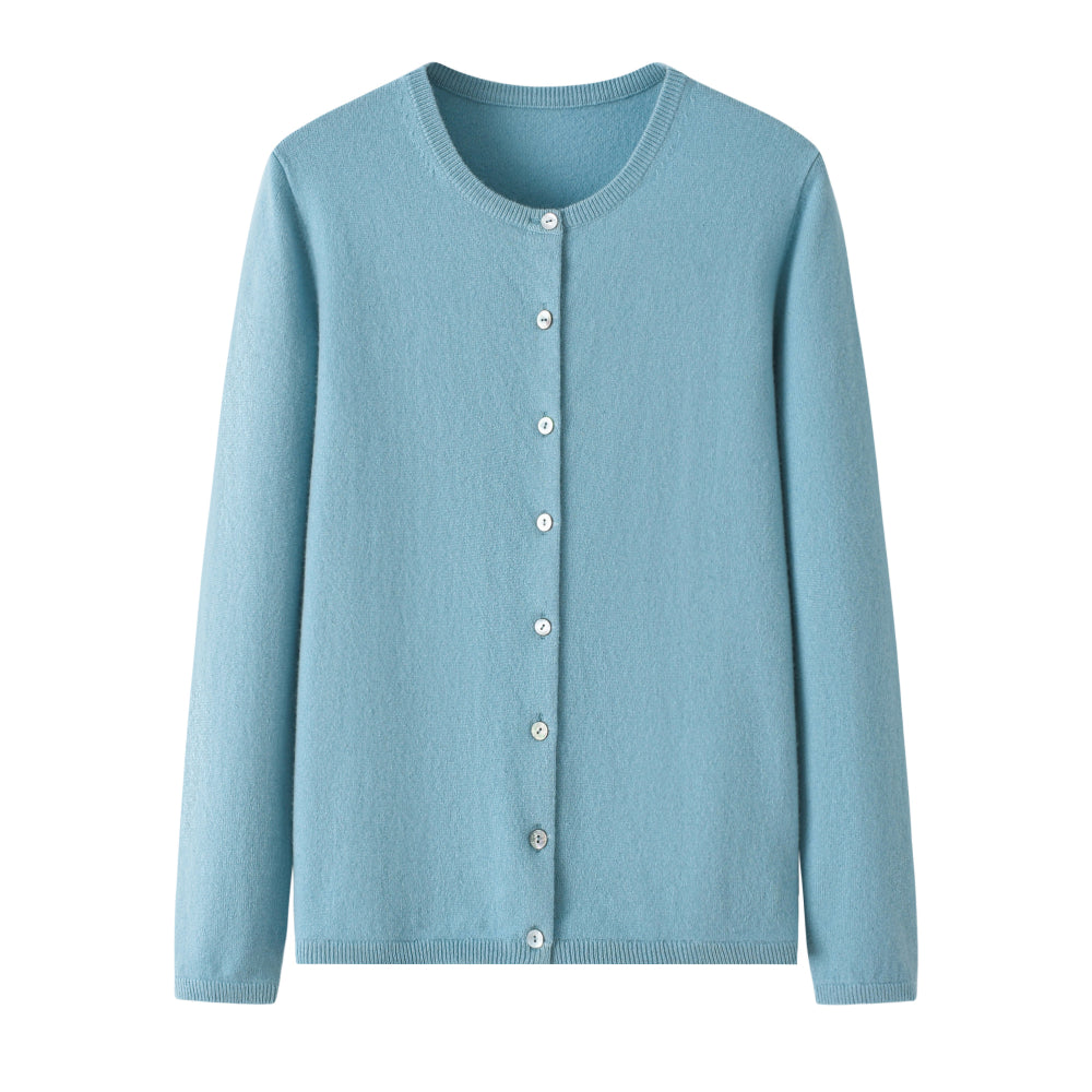 Cashmere Notes Round Neck Flat Women's Cardigan