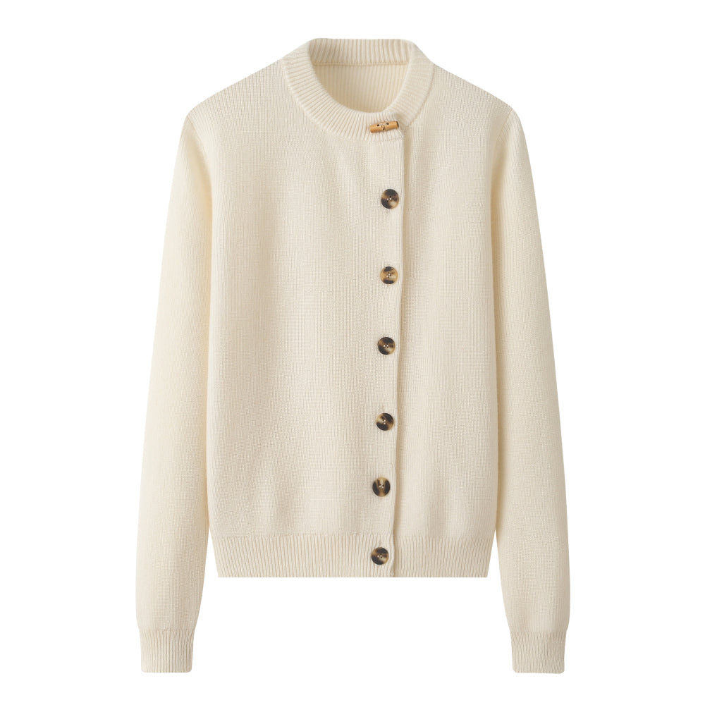 Cashmere Notes Round Neck Single Bed Women's Cardigan