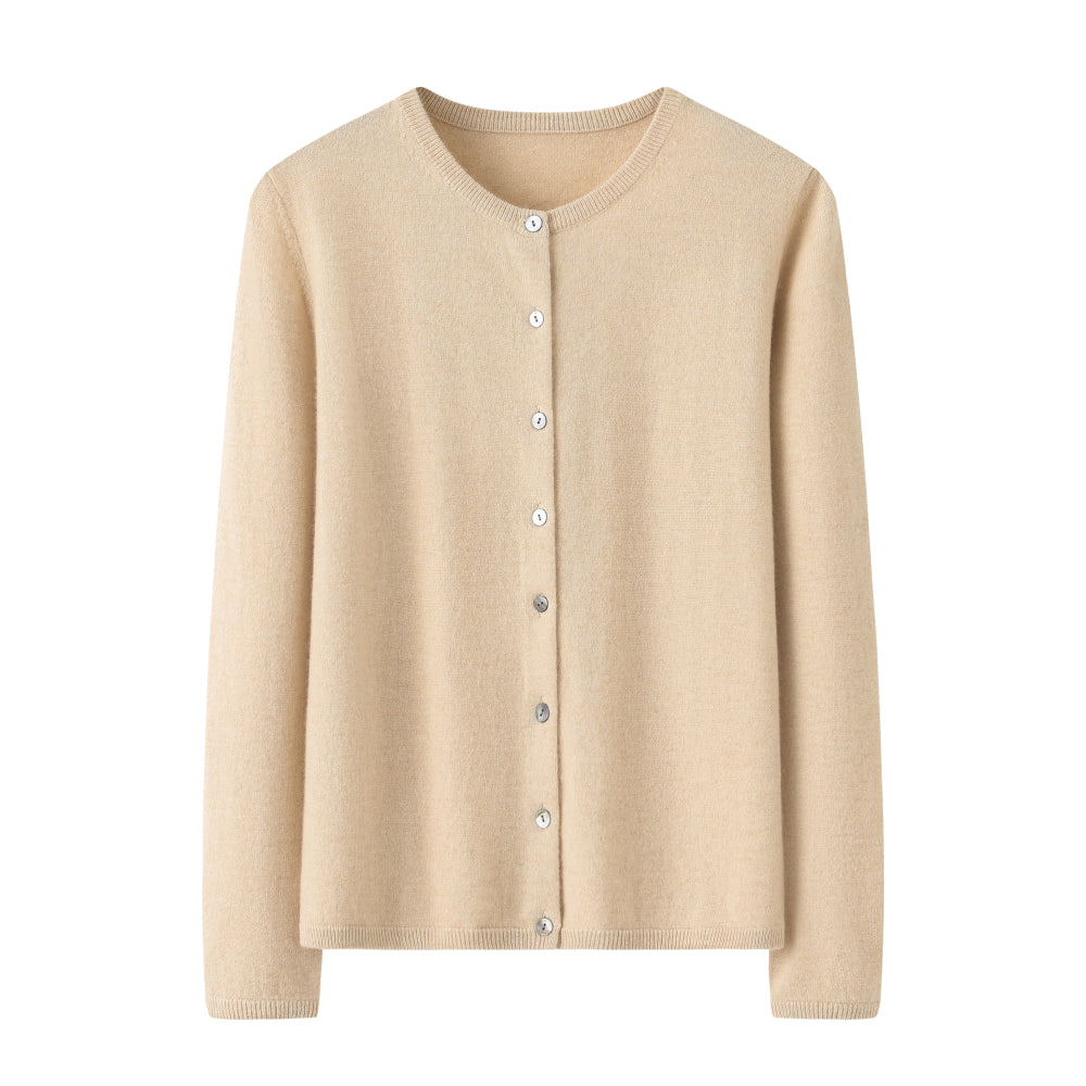 Cashmere Notes Round Neck Flat Women's Cardigan