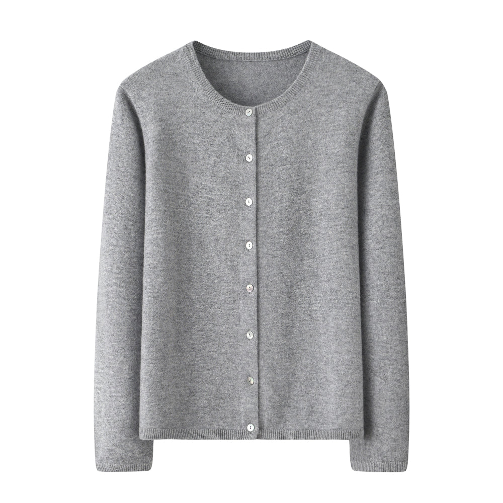 Cashmere Notes Round Neck Flat Women's Cardigan